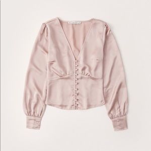 Abercrombie & Fitch long sleeve satin top pink S